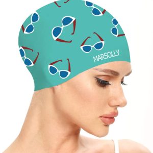 Marsolly Silicone Swim Cap for Women, Waterproof L