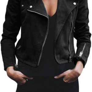 Women's Warm Faux Leather Moto Jacket Zip-Up Coat