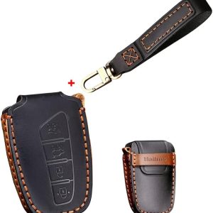 HIBEYO Leather Car Key Fob Cover with Keychain fit