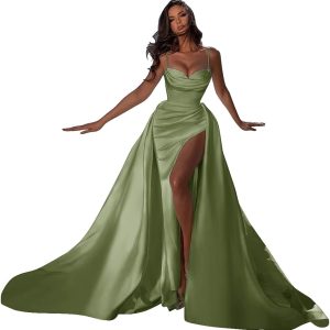 Sweep Train Prom Dresses with Spaghetti Straps Sat