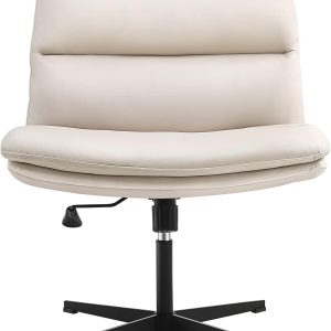 EMIAH Armless Office Desk Chair No Wheels PU-Padde