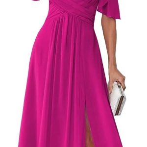 UZN Women's Chiffon Cold Shoulder Bridesmaids Dres
