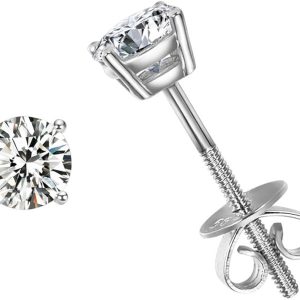 FANCIME 14k Solid White Gold Round 4 Prong Moissan