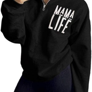TAIUICY Women Mama Life Zip Up Pullover Sweatshirt