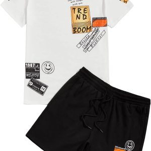 Floerns Men's Graphic Print T Shirt Drawstring Wai