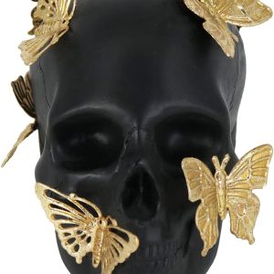JOOMBE White Skull Statue with Glod Butterfly,Hall
