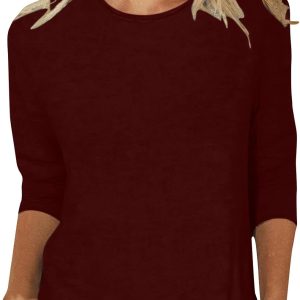 3/4 Shirts for Women Dressy Casual Round Neck Pull