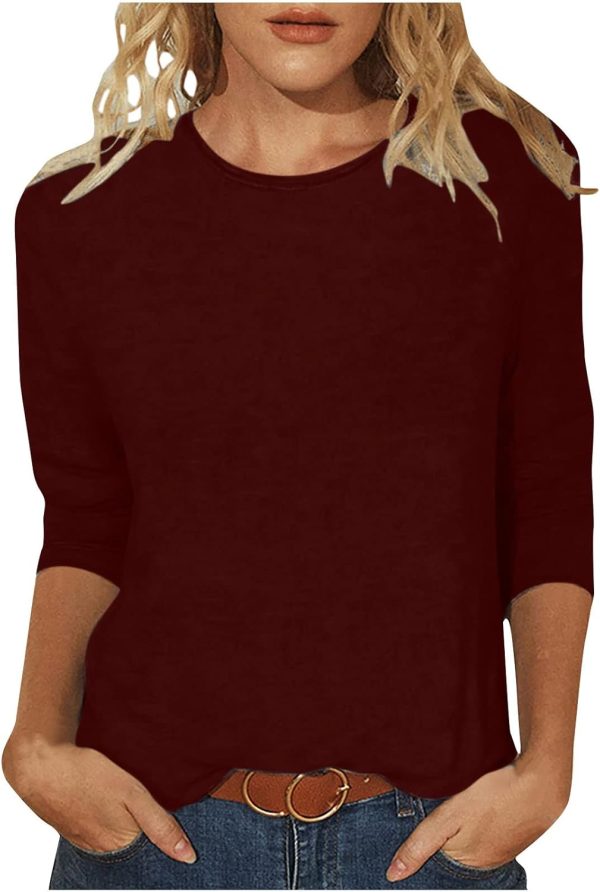 3/4 Shirts for Women Dressy Casual Round Neck Pull