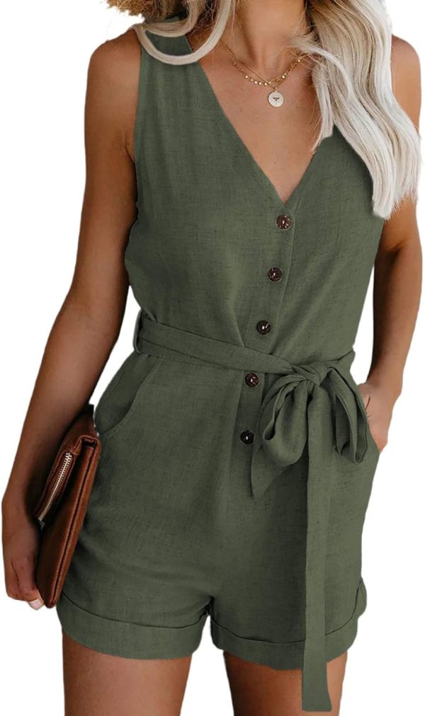 SHIPE Women Button Down Sleeveless Rompers V Neck