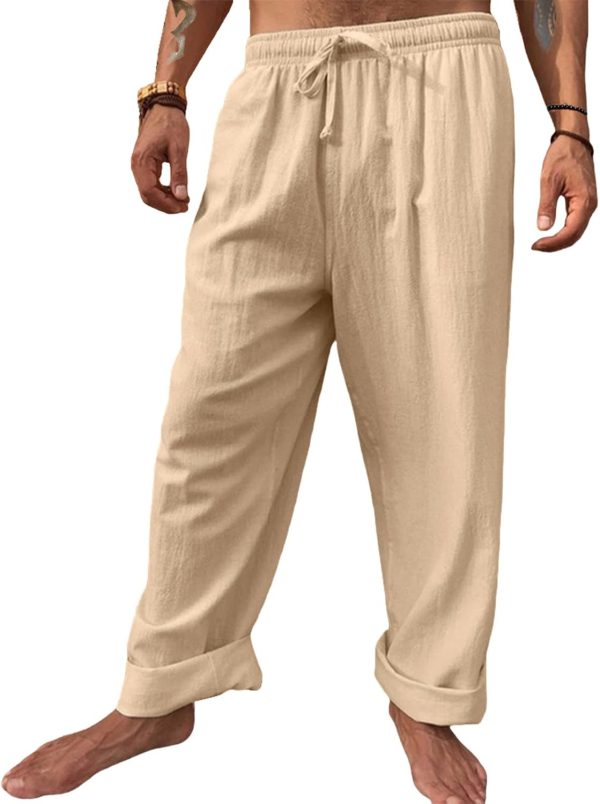 Mens Casual Linen Pants Loose Fit Lightweight Draw