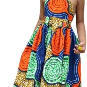 Girls African Dashiki Princess 3D Suspenders Dress