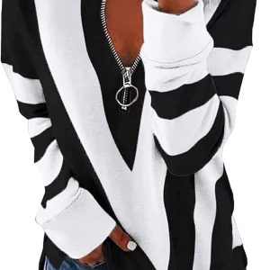 Quarter Zip Pullover Women Sweater Retro Graphic P