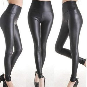 Women Faux Leather Leggings Stretchy High Wiasted