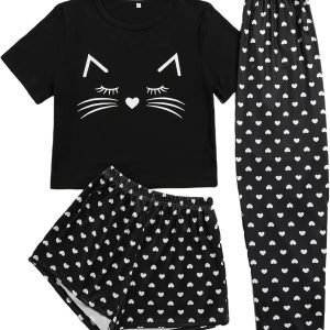Verdusa Women's 3 Piece Plaid Print Pajama Sets Te