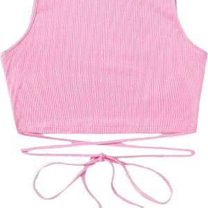 SheIn Women's Crisscross Tie Back Crop Top Sleevel