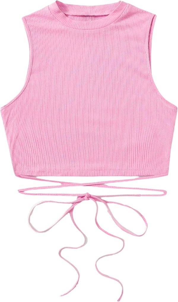 SheIn Women's Crisscross Tie Back Crop Top Sleevel