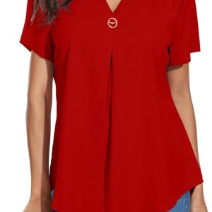 Women Summer Casual Split V Neckline T-Shirts Loos