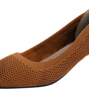 Women Pumps Chunky Heel Classic Knit Square Toe Pu