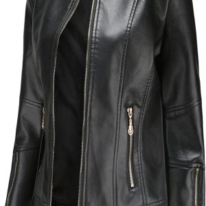 BOFETA Womens Faux Leather Long Sleeve Jackets Qui