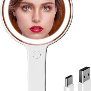 UPFOX Handheld Makeup Mirror with USB/Type-C Charg