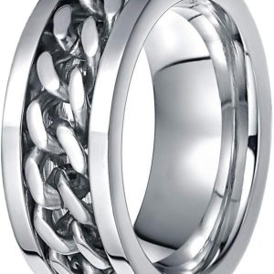 Napoo Men's Titanium Steel Chain Rotation Fidget R