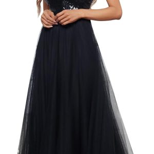Ever-Pretty Womens V Neck Sequin Tulle A Line Even
