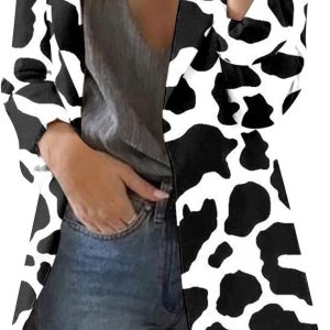 Eaktool Women's Blazer Casual Fashion Print Lapel