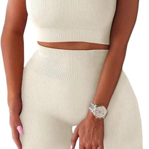 TWFRHC Women's Workout Sets Ribbed Tank 2 Piece Se