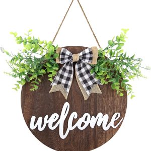 3D Welcome Sign Front Door Wall Decor, Rustic Roun