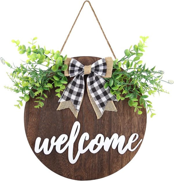 3D Welcome Sign Front Door Wall Decor, Rustic Roun