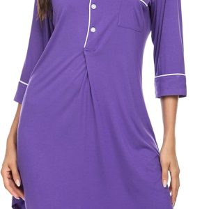 Ekouaer Button Down Sleepshirt 3/4 Sleeve Nightgow