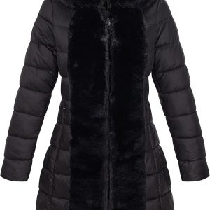 Bellivera Women Puffer Coat Faux Leather Long Padd