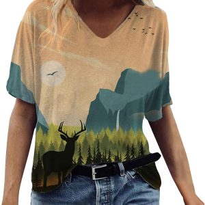 Casual Tshirt for Women Summer V Neck Short Sleeve