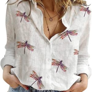 Button Down Shirts for Women V Neck Casual Work Fo