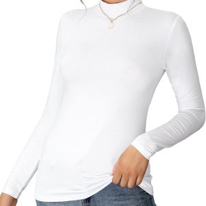 MANGDIUP Women's Mock Turtle Neck Long Sleeve Slee