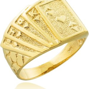Solid 14k Yellow Gold Lucky Nugget Band Royal Flus