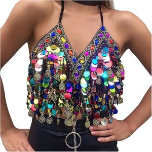 Sequin Halter Bra Top Boho Festival Party Club Rav