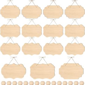 15PCS Unfinished Hanging Wood Sign, Rectangle Blan