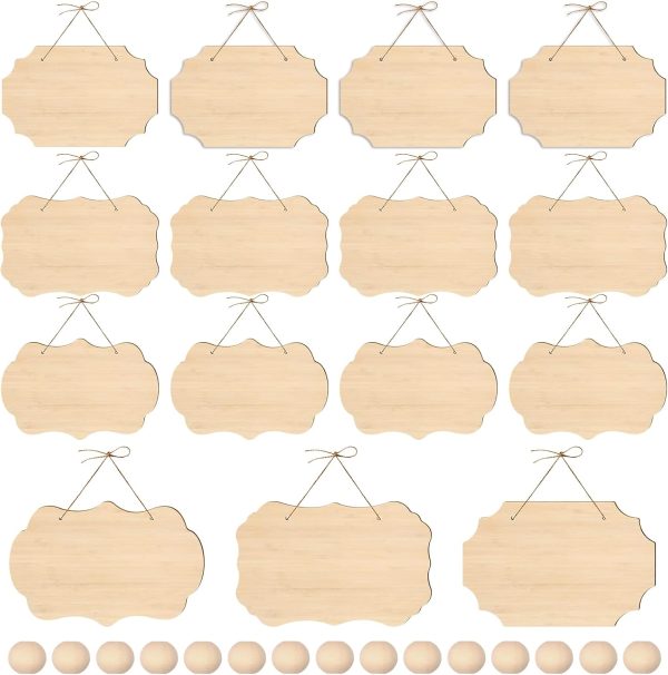 15PCS Unfinished Hanging Wood Sign, Rectangle Blan