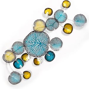 HONCOEN Metal Wall Sculpture Decor Painted Lotus L