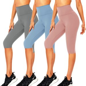 Women's Knee Length Leggings-High Waisted Capri Pa