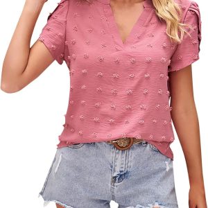 Women's Petal Sleeve Chiffon Casual Tops Solid Swi