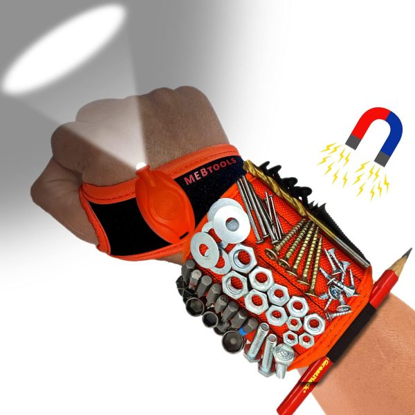 Magnetic Wristband with Flashlight and Tape Measur