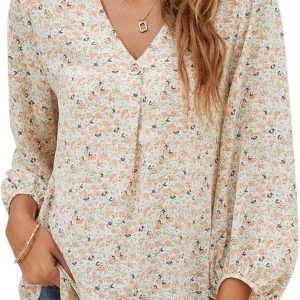 POGTMM Womens Summer Chiffon V-Neck 3/4 Sleeve Blo