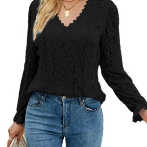 LYANER Women's Elegant Lace V Neck Lined Long Slee
