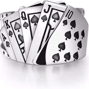 Punk Silver Plated Poker Ring Adjustable Ace of Sp