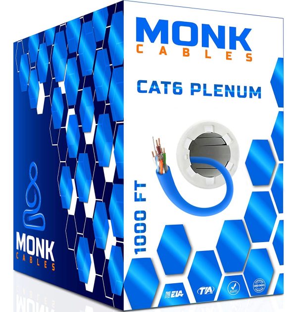 MONK CABLES CAT6 Plenum (CMP) 1000ft Ethernet Ca