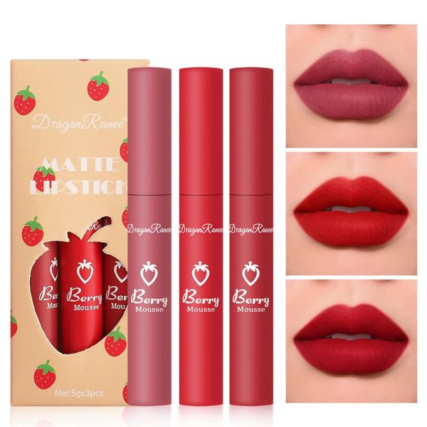 IONSGAKO 3PCS Matte Nude Lipstick Velvet Nude Lip