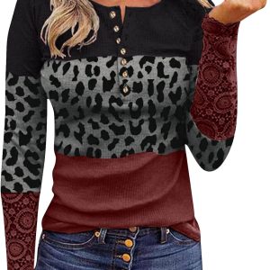 Womens Tops Dressy Casual Ribbed Knit Henley Shirt