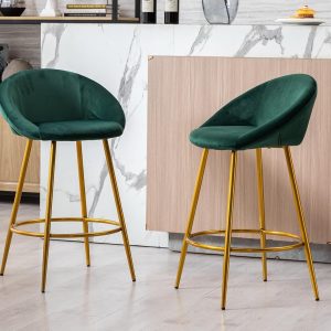 CIMOTA Green Velvet Bar Stools Set of 2, Modern Tu